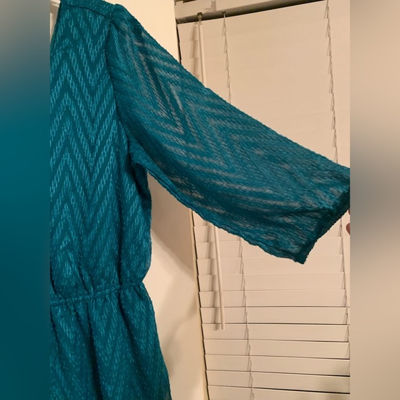 Beautiful Metallic Teal Blue Green Textured Dress Size XL winter fall spring - Picture 3 of 4